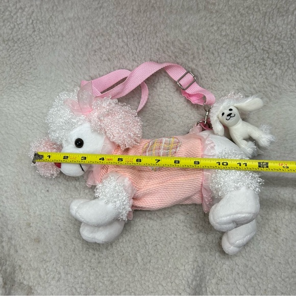 Poodle plush dog kids purse  12" pink peach white w/ mini poodle clip READ - Picture 5 of 15